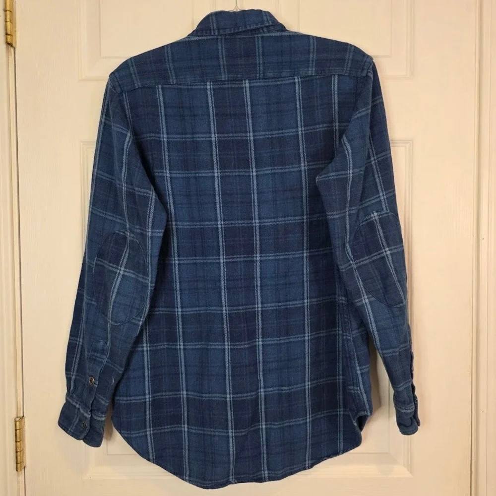 Polo Ralph Lauren Men's M Heavyweight Blue Plaid‎ Work Shirt Elbow Patches